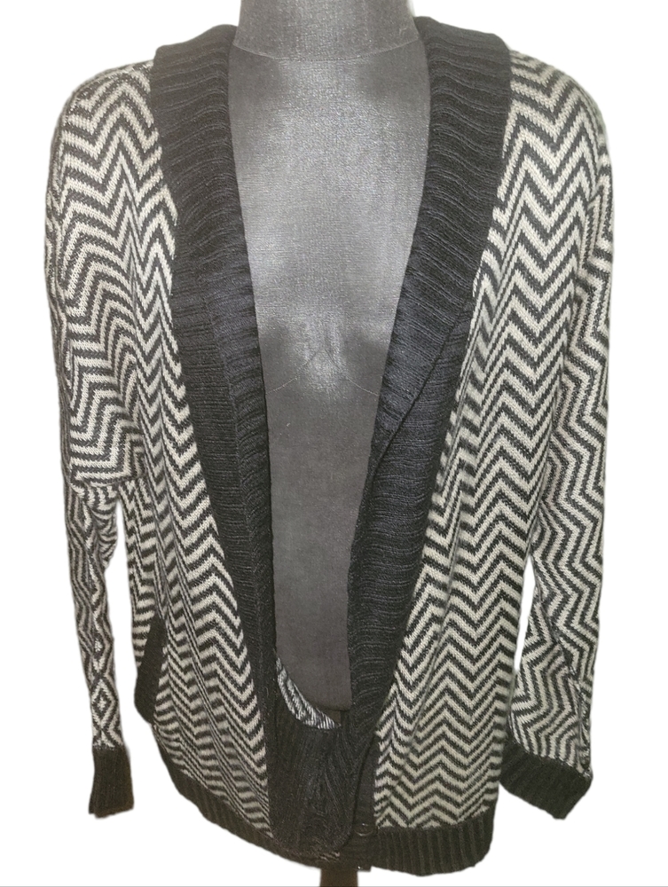 Ash Rain + Oak Water ZigZag Striped Slouchy Long Button Sweater Cardigan sz M